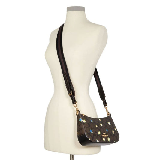 ORIG & IMPORTED CCH Jes Baguette In Signature Canvas With Rose Print Brown Small Bag