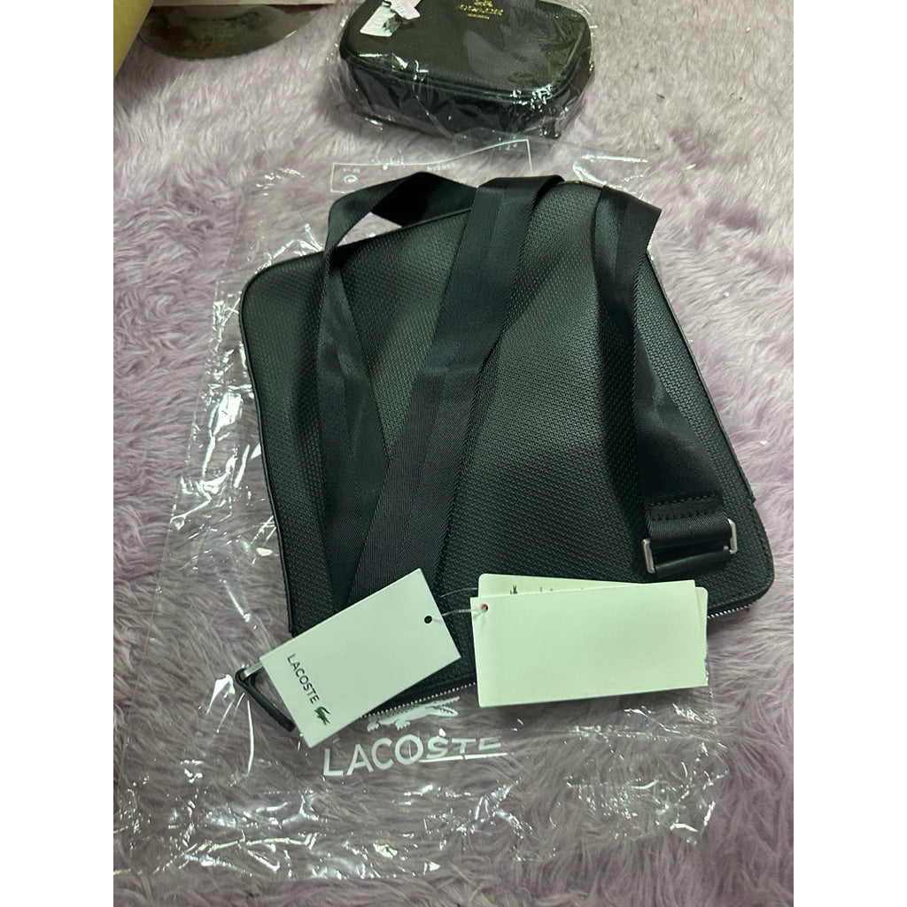 ORIG & IMPORTED Lacoste Chantaco Slim Flat Leather Men Black Bag