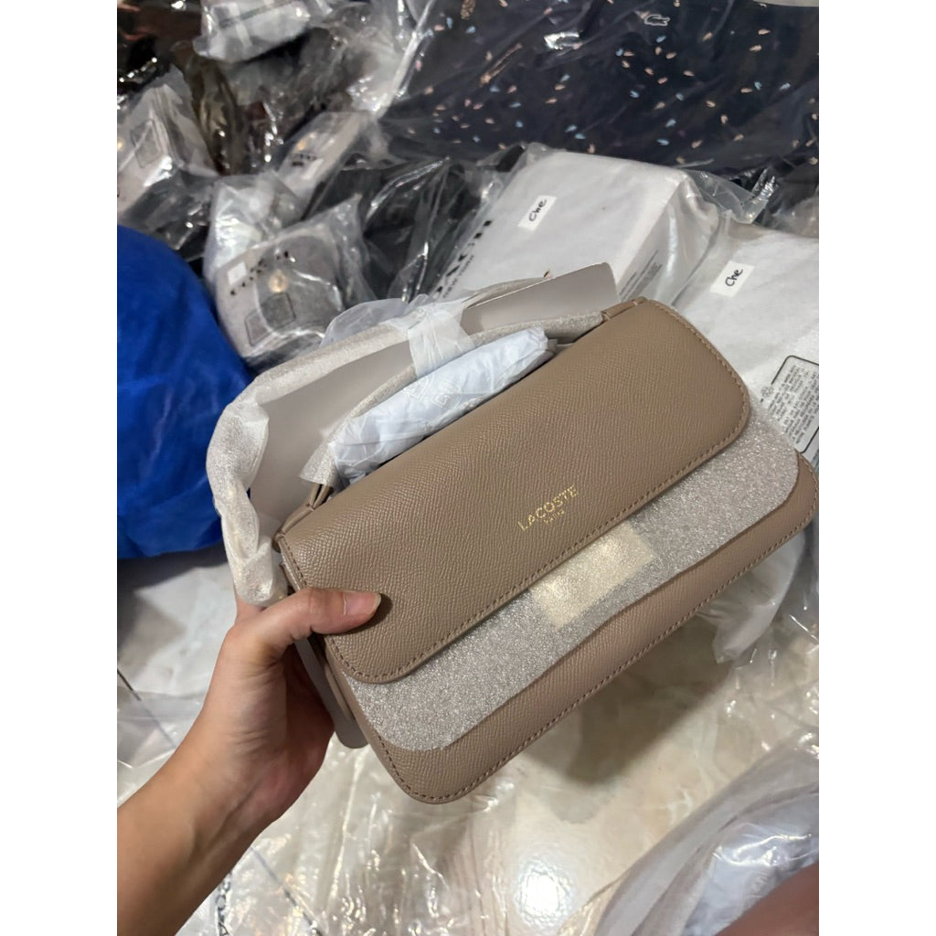ORIG & IMPORTED Lacoste Champs-Élysées Shoulder Flap Taupe/Pink Bag
