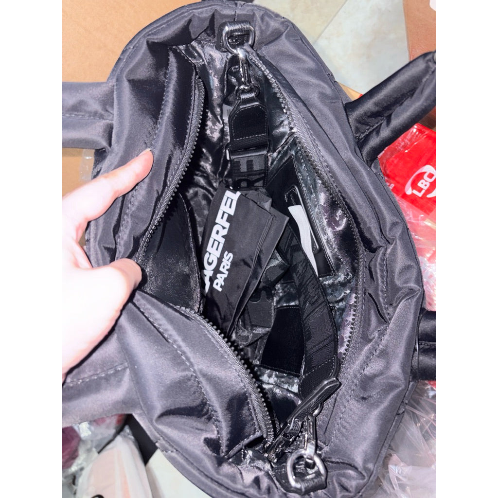ORIG & IMPORTED Karl Lagerfeld KL Small Nylon Voyage Tote Black Bag Cat