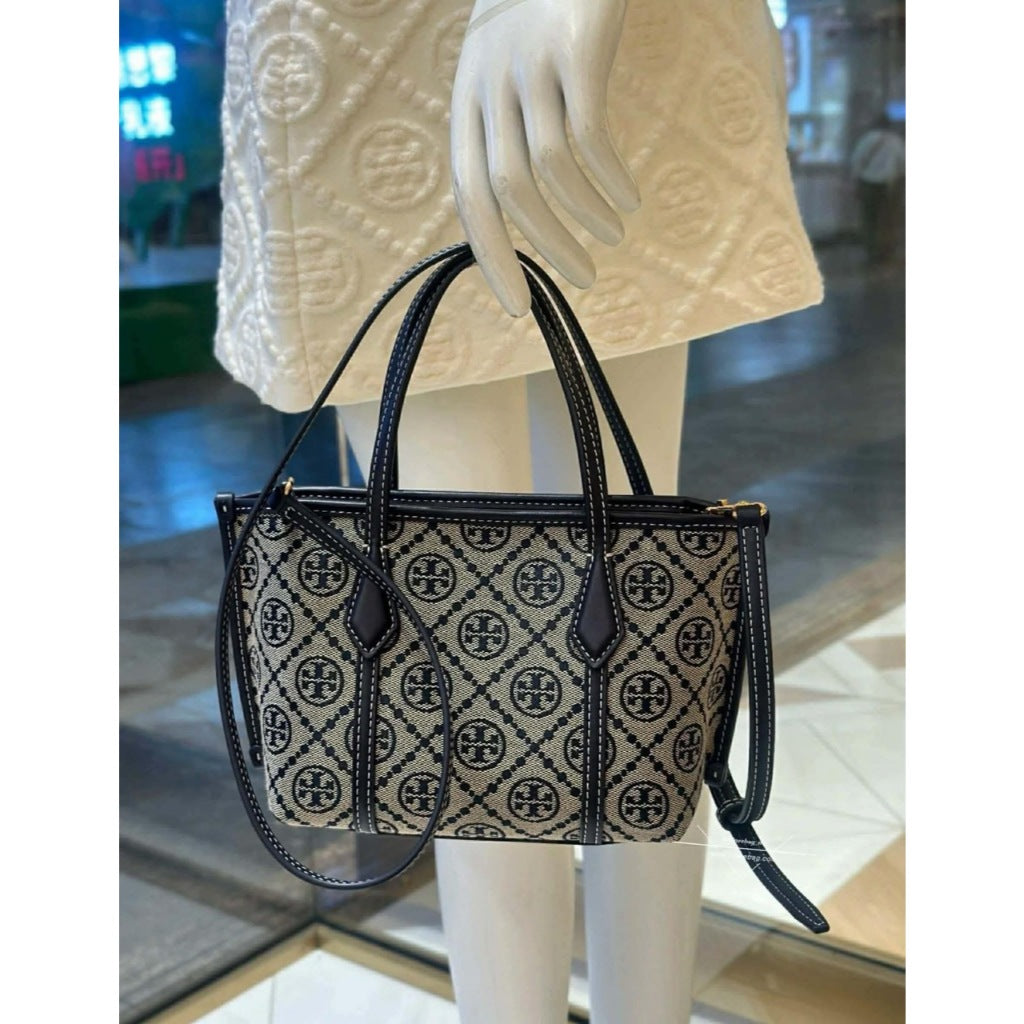 ORIG & IMPORTED Tory TB T Monogram Mini Perry Tote Navy Blue Bag