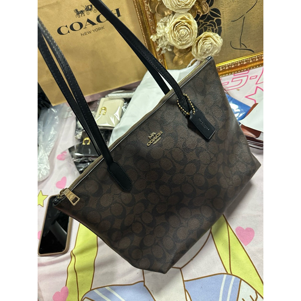 ORIG Preloved CCH Zip Top Tote Brown Bag In Signature Canvas