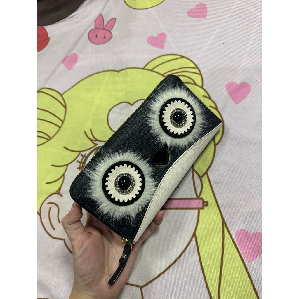 ORIG Preloved KS Dashing Penguin Lacey Long Black Cute Wallet