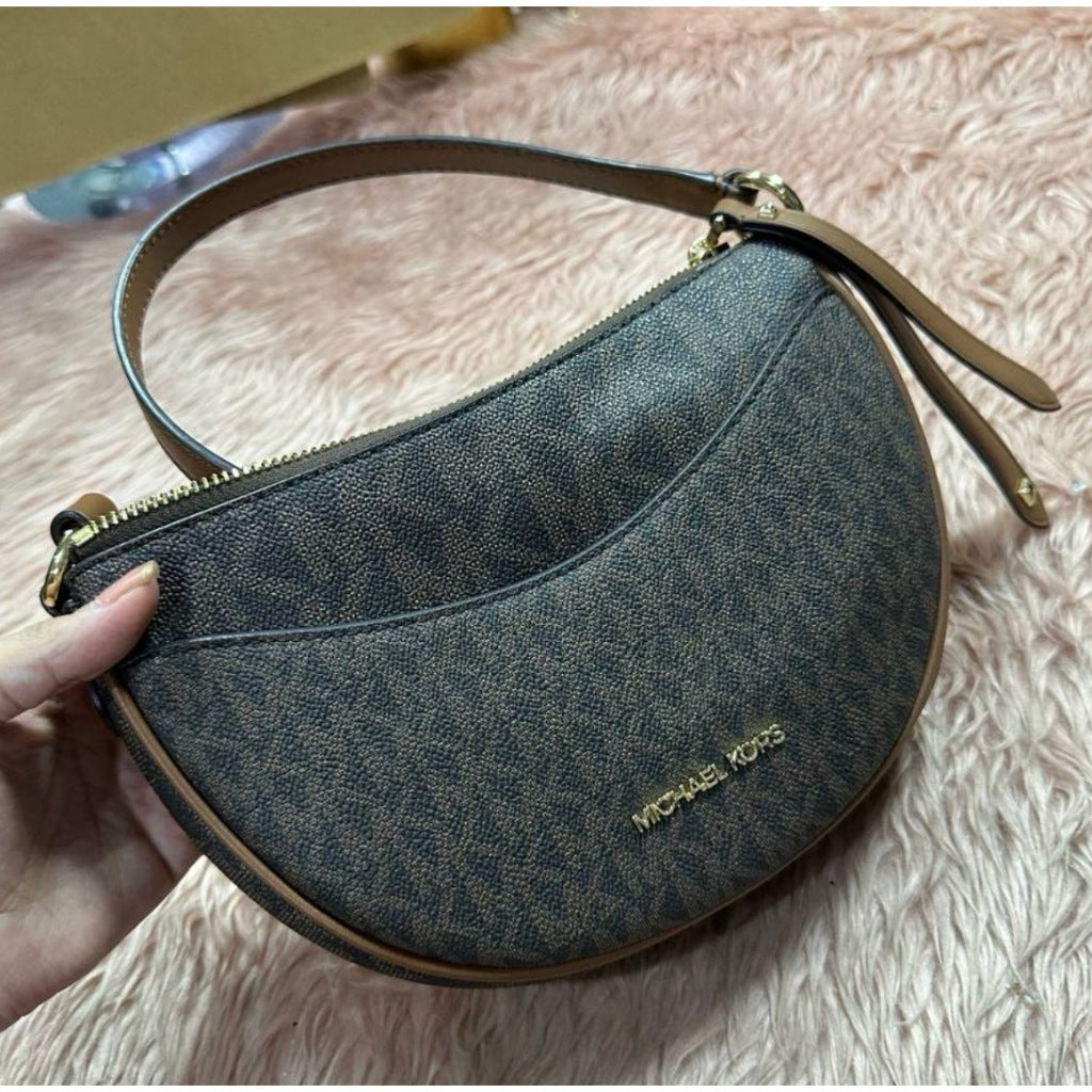 ORIG & IMPORTED MK Signature Dover Small Half Moon Crossbody Bag Brown