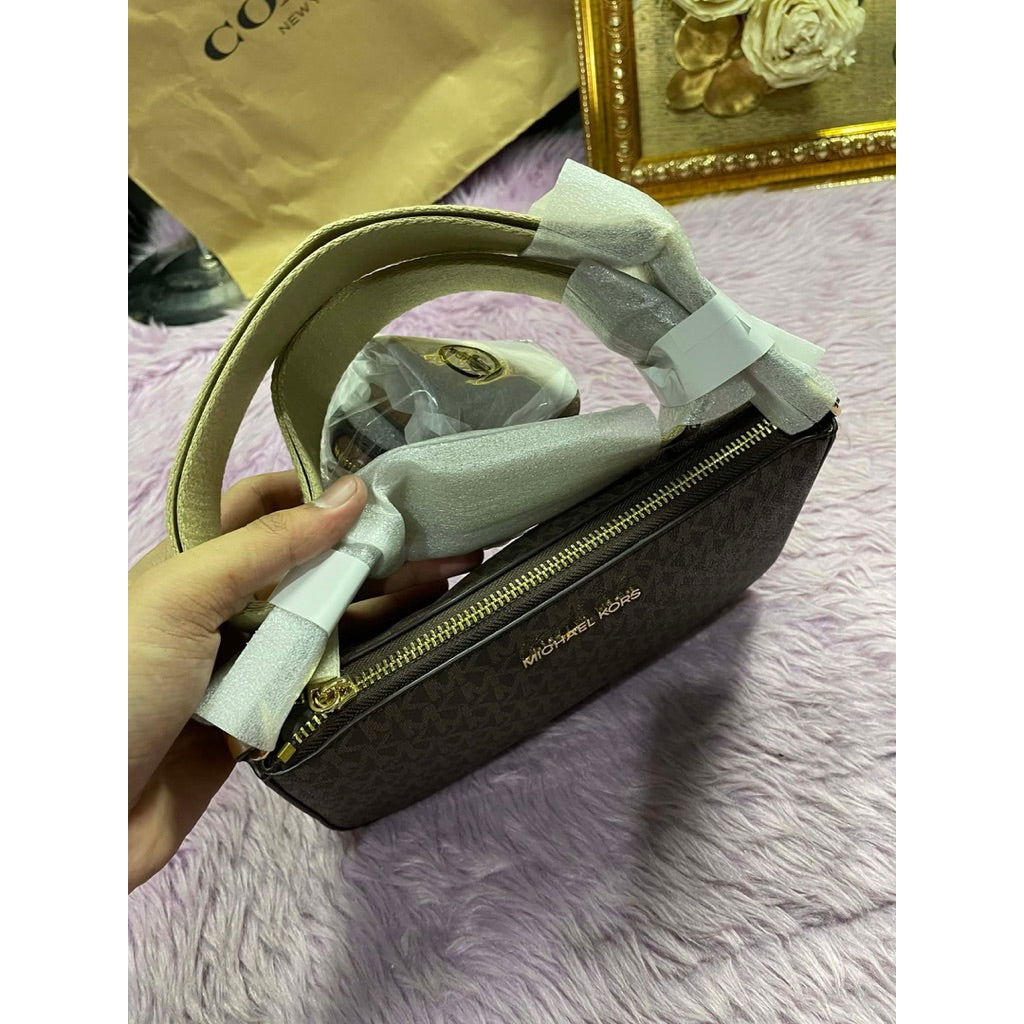 ORIG & IMPORTED MK Jet Set Signature Crossbody Tech Attachment Bag in Brown / Vanilla White