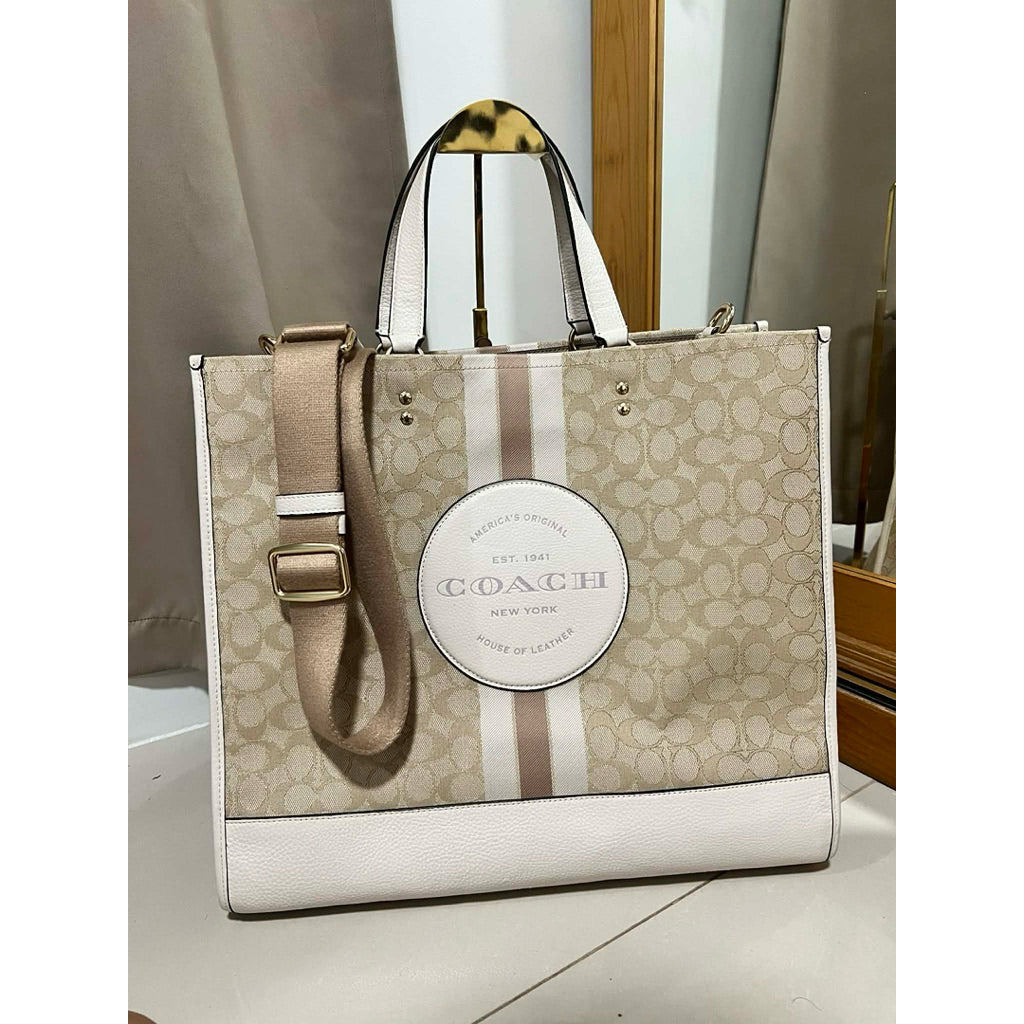 ORIG Preloved CCH Dempsey Large Tote White Bag 40 In Signature Jacquard