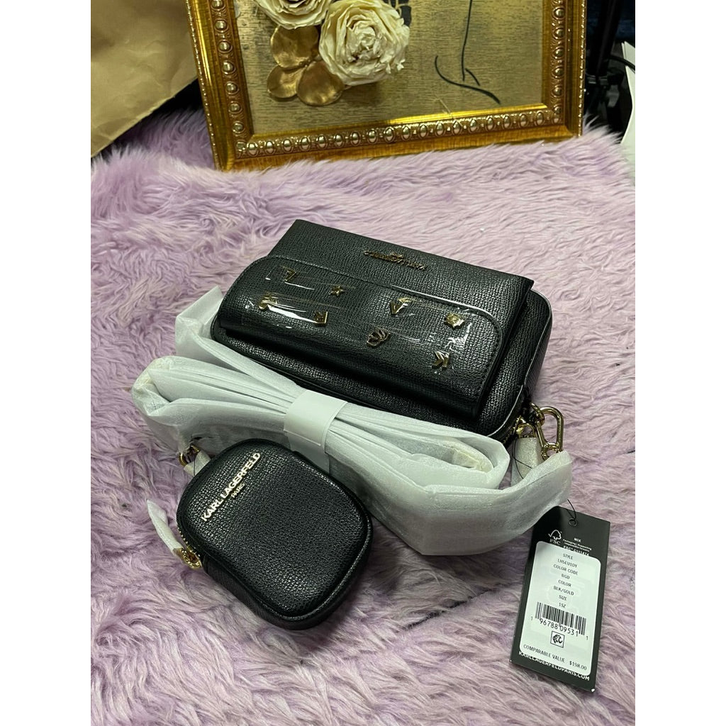 ORIG & IMPORTED Karl Lagerfeld Maybelle Crossbody Camera Black Bag With Pouch