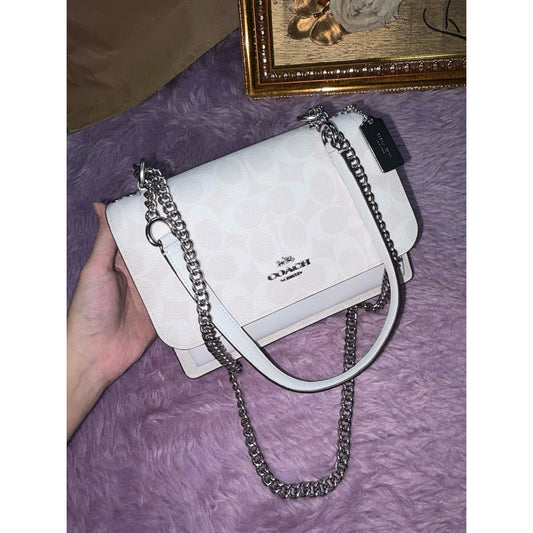ORIG Preloved CCH Klare Crossbody White Shoulder Chain Bag In Signature Canvas