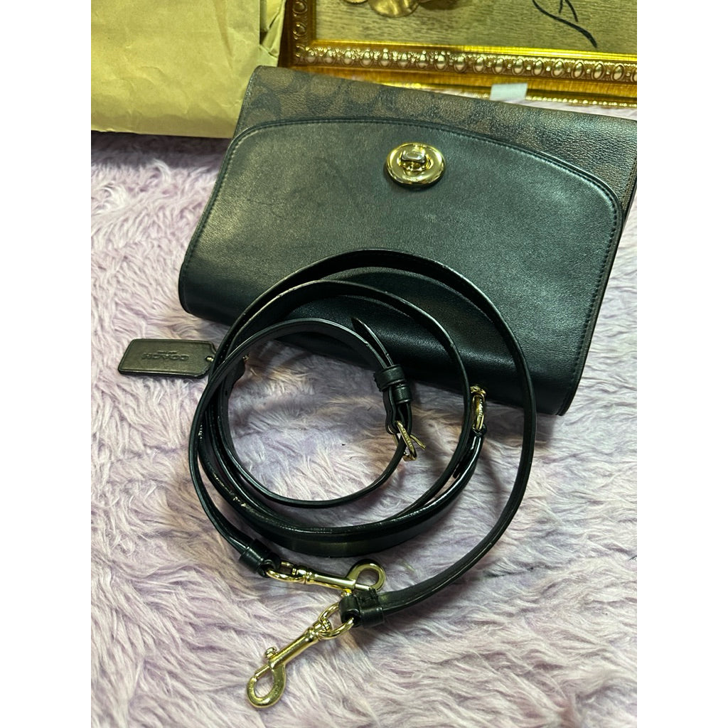 ORIG Preloved CCH Tilly Top Handle Satchel Signature Brown/Black Bag