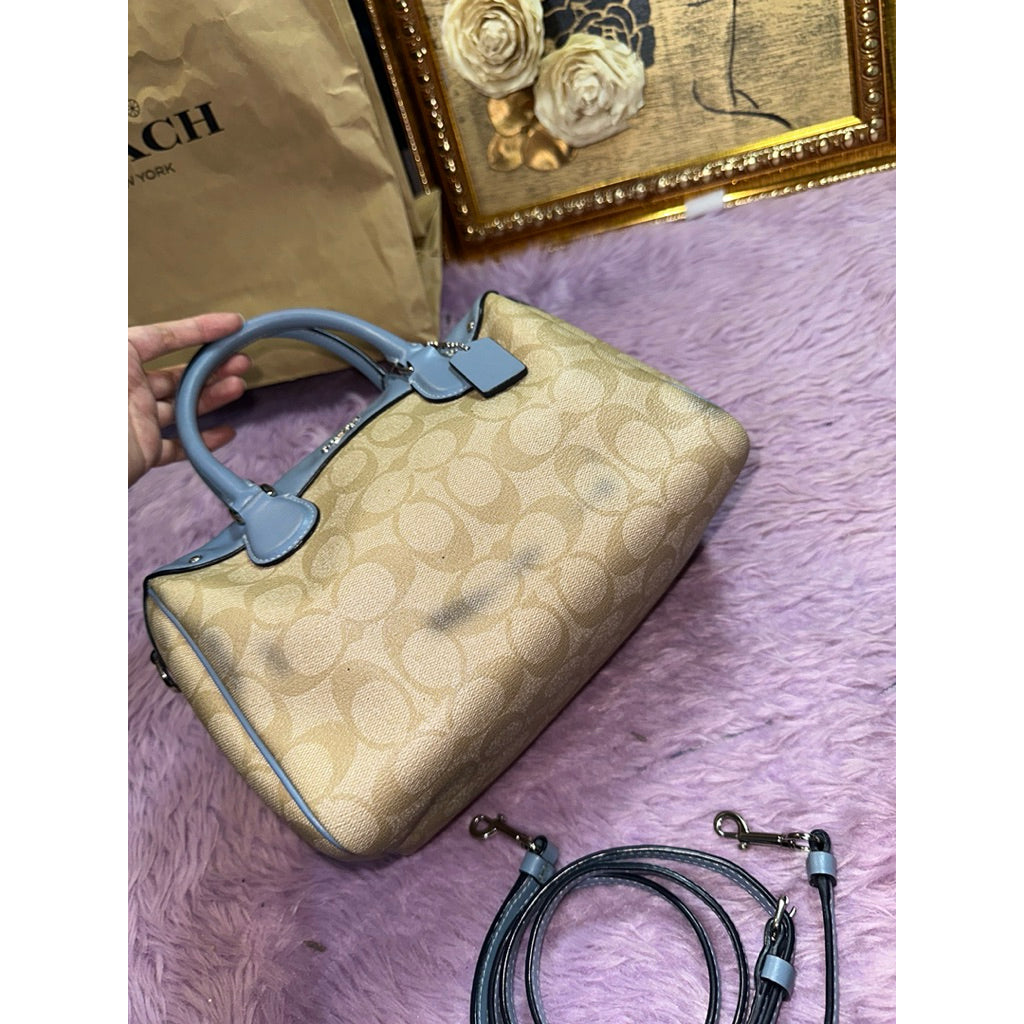 ORIG Preloved CCH Mini Bennett In Light Khaki/Blue Satchel Bag