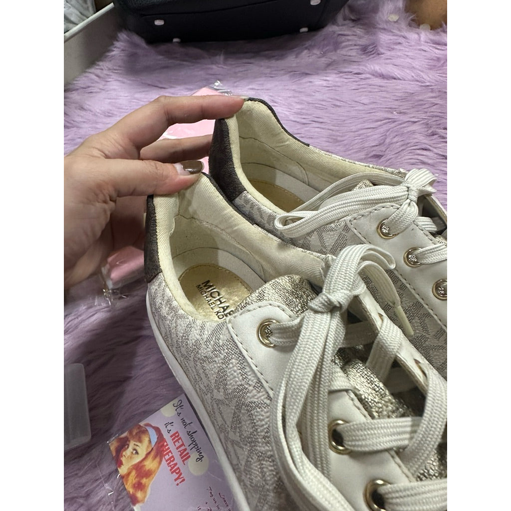 AUTHENTIC/ORIGINAL Michael K0rs MK Poppy Color-Block Logo Vanilla White Sneaker Shoes