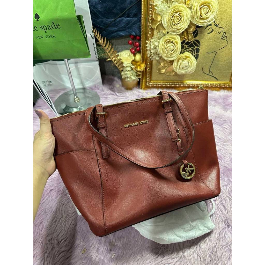 ORIG Preloved MK Charlotte Large Leather Top Zip Shoulder Tote Red Bag