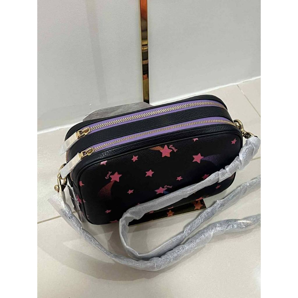 ORIG & IMPORTED RARE CCH Jes Crossbody With Disco Star Print Black Double Zip Bag