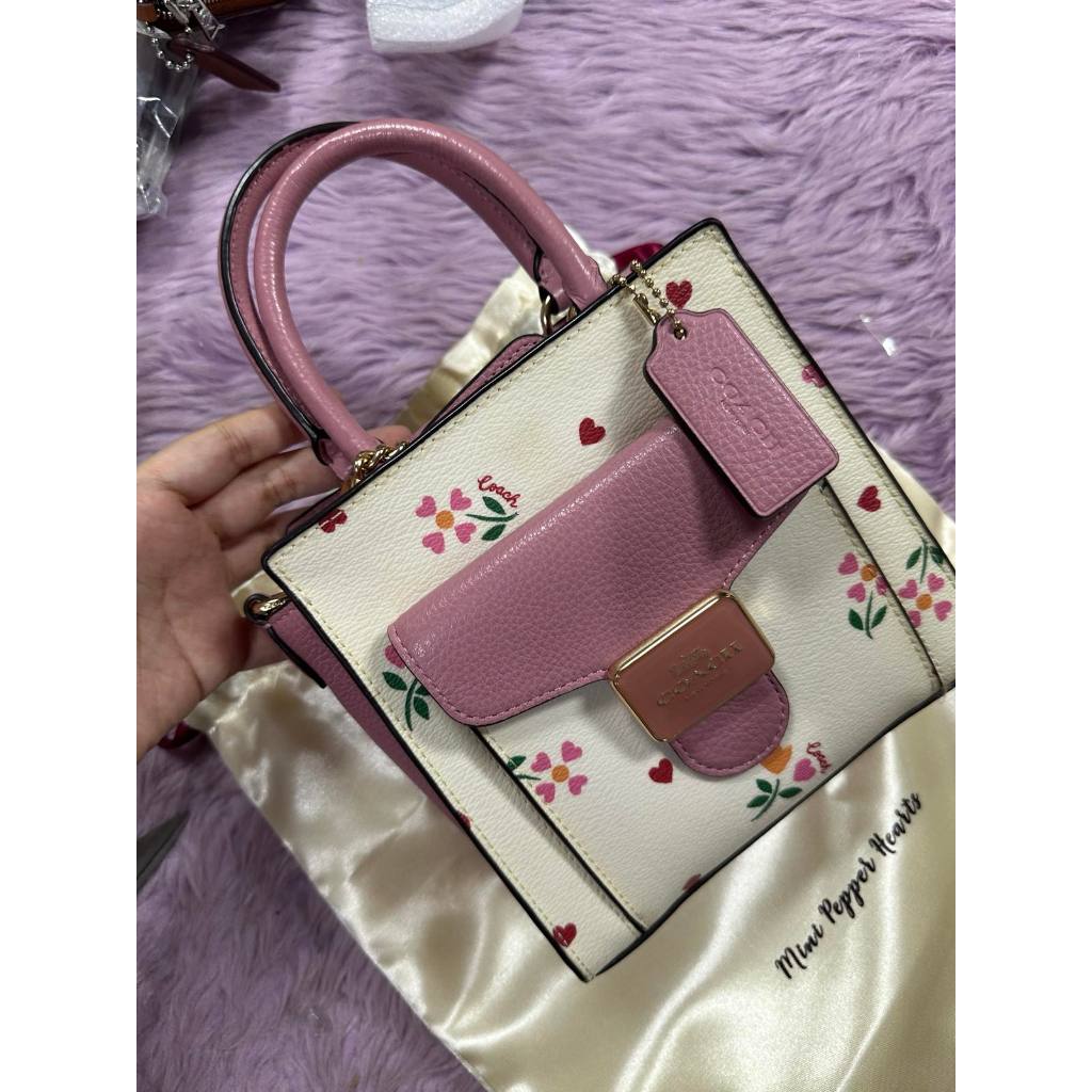 ORIG Preloved CCH Mini Pepper Crossbody With Heart Petal Print Small White Bag