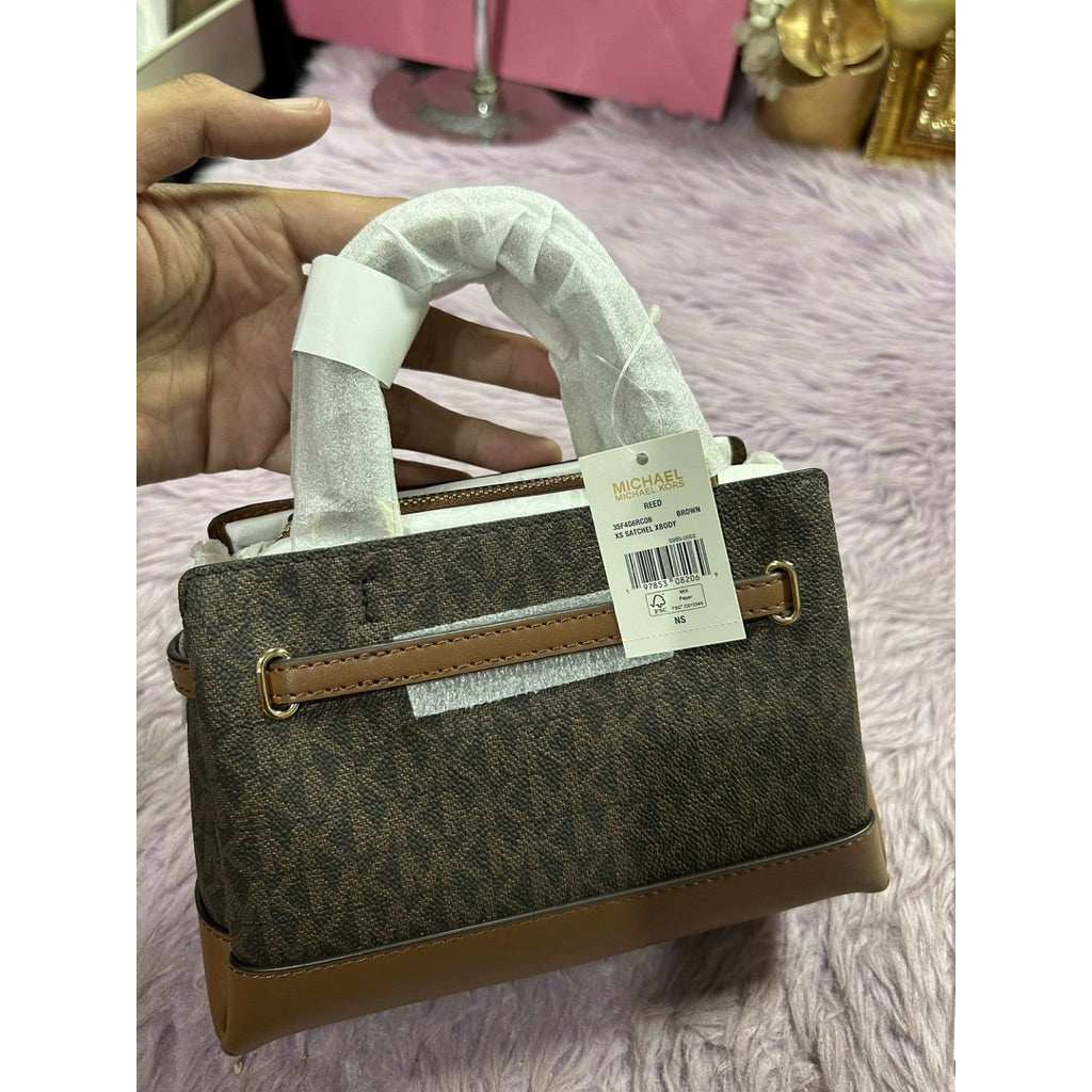 ORIG & IMPORTED MK Reed Extra-Small Signature Logo Satchel Bag Brown