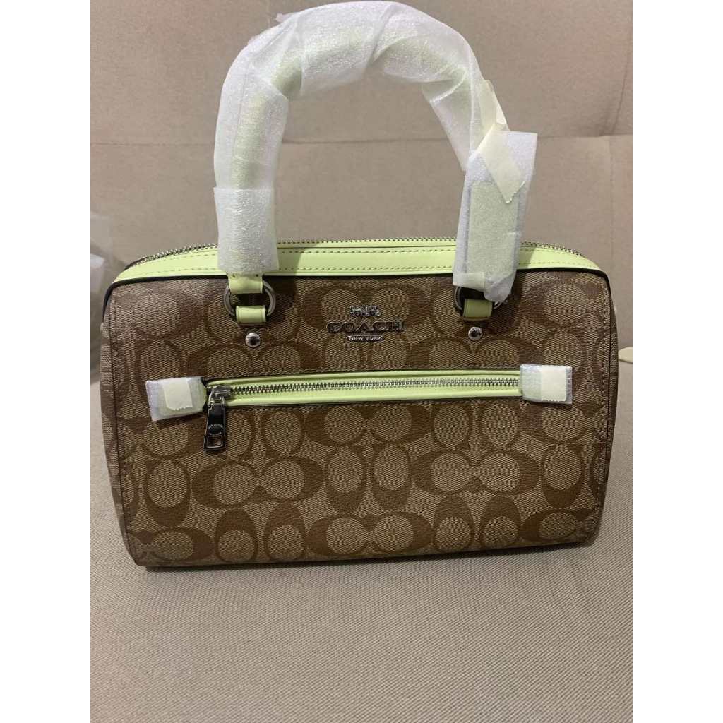 ORIG & IMPORTED CCH Rowan Top Zip Satchel Bag in Signature Canvas (Khaki / Pale Lime)