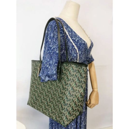 ORIG & IMPORTED CCH City Tote Large Green Bag With Monogram Print