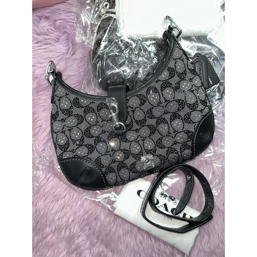 ORIG & IMPORTED CCH Retail Hampton Crystal Signature Jacquard Shoulder Black Bag