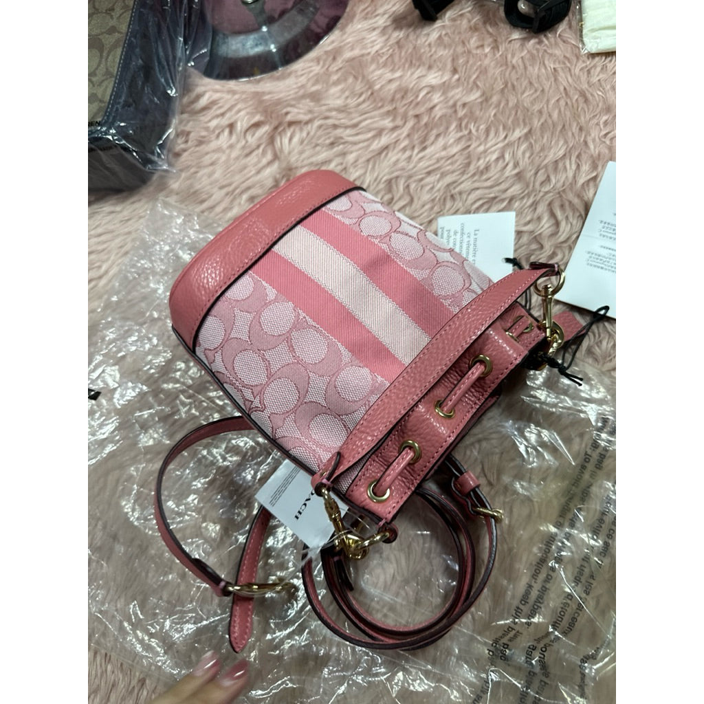 ORIG & IMPORTED CCH Mini Dempsey Bucket Bag Pink Signature Jacquard