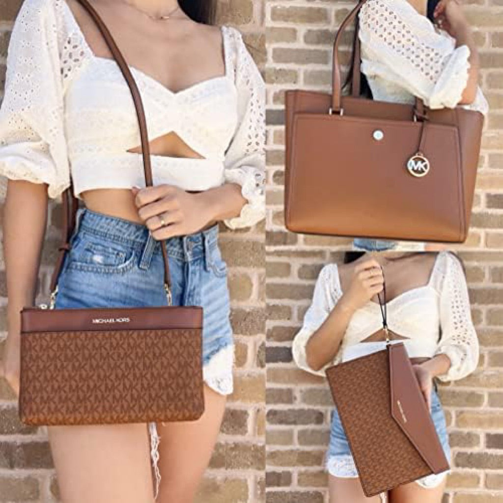 ORIG & IMPORTED MK Maisie Large Logo 3-in-1 Tote Brown Black Vanilla Bag