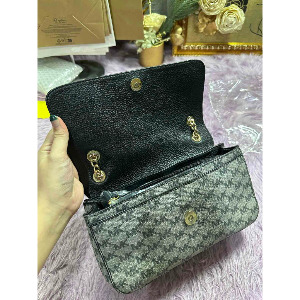 ORIG Preloved MK Fulton Flap Medium Chain Shoulder Bag Black