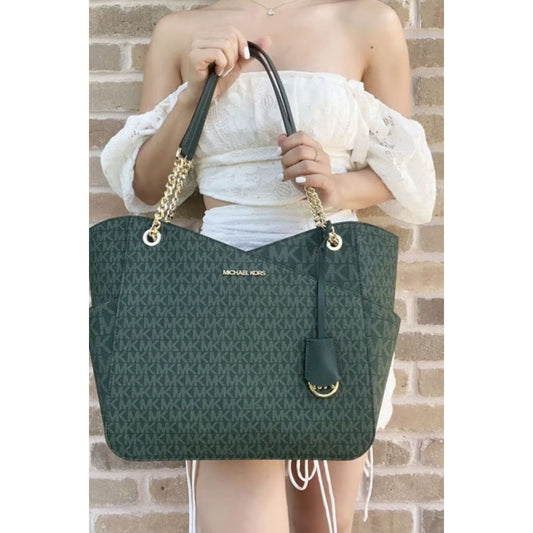 ORIG & IMPORTED MK Jet Set Large Logo Shoulder Green Bag