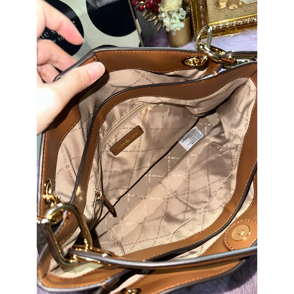 ORIG & IMPORTED MK Trisha Large Logo Shoulder Tote Bag in Brown