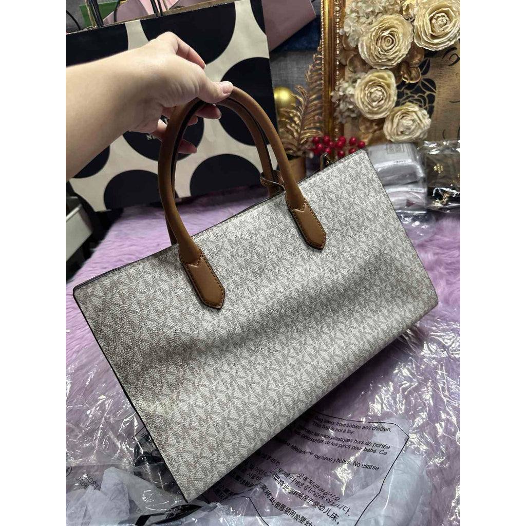 ORIG & IMPORTED MK Retail Scarlett Medium Signature Logo Satchel Bag Brown/White Vanilla