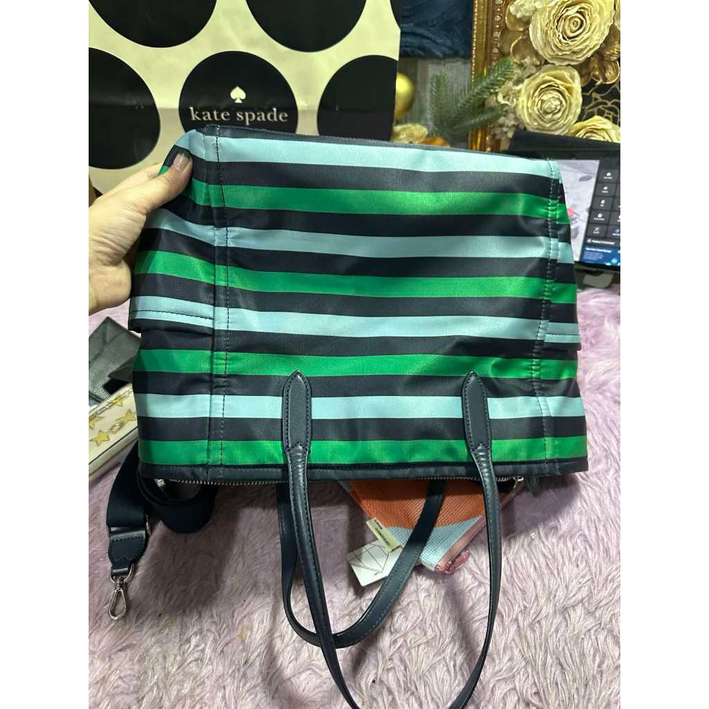 ORIG Preloved KS Chelsea Foliage Stripe Medium Satchel Nylon Green Bag