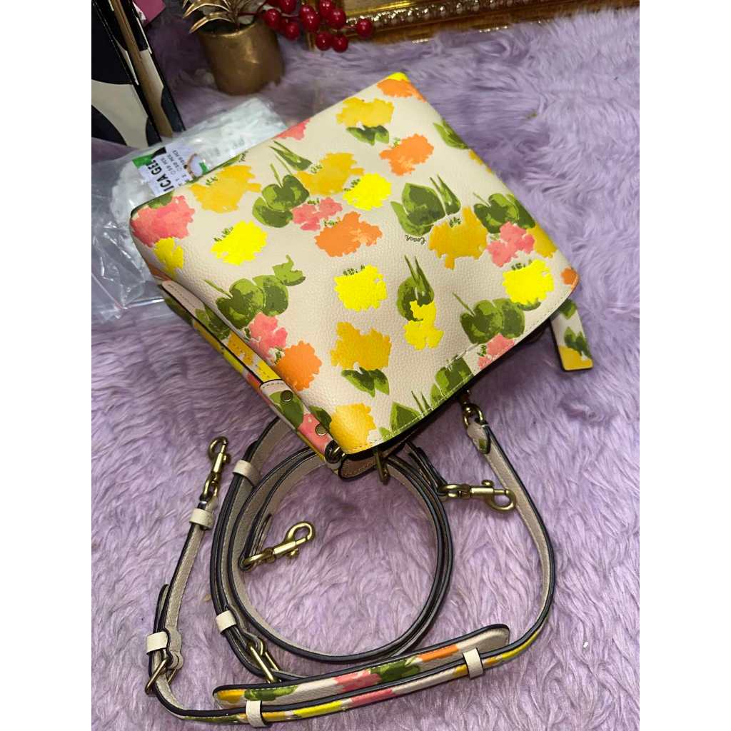 ORIG Preloved CCH  RARE Willow Bucket Yellow/Beige Bag with Floral Print