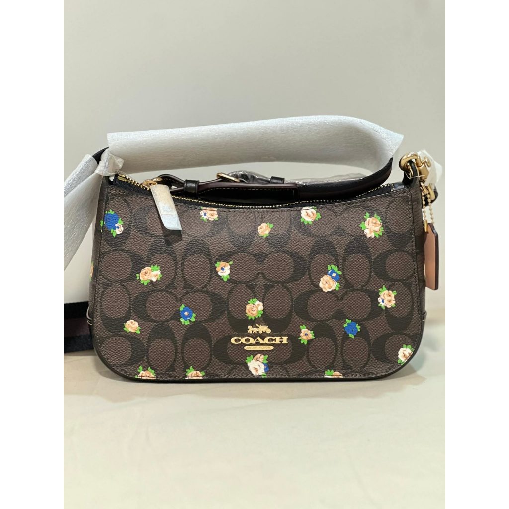 ORIG & IMPORTED CCH Jes Baguette In Signature Canvas With Rose Print Brown Small Bag