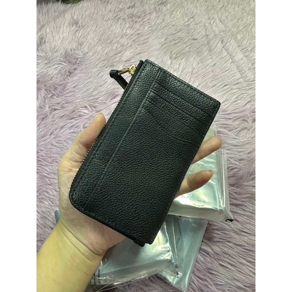 ORIG & IMPORTED TB Britten Zip-Up Pebbled Leather Card Case Wallet in Black