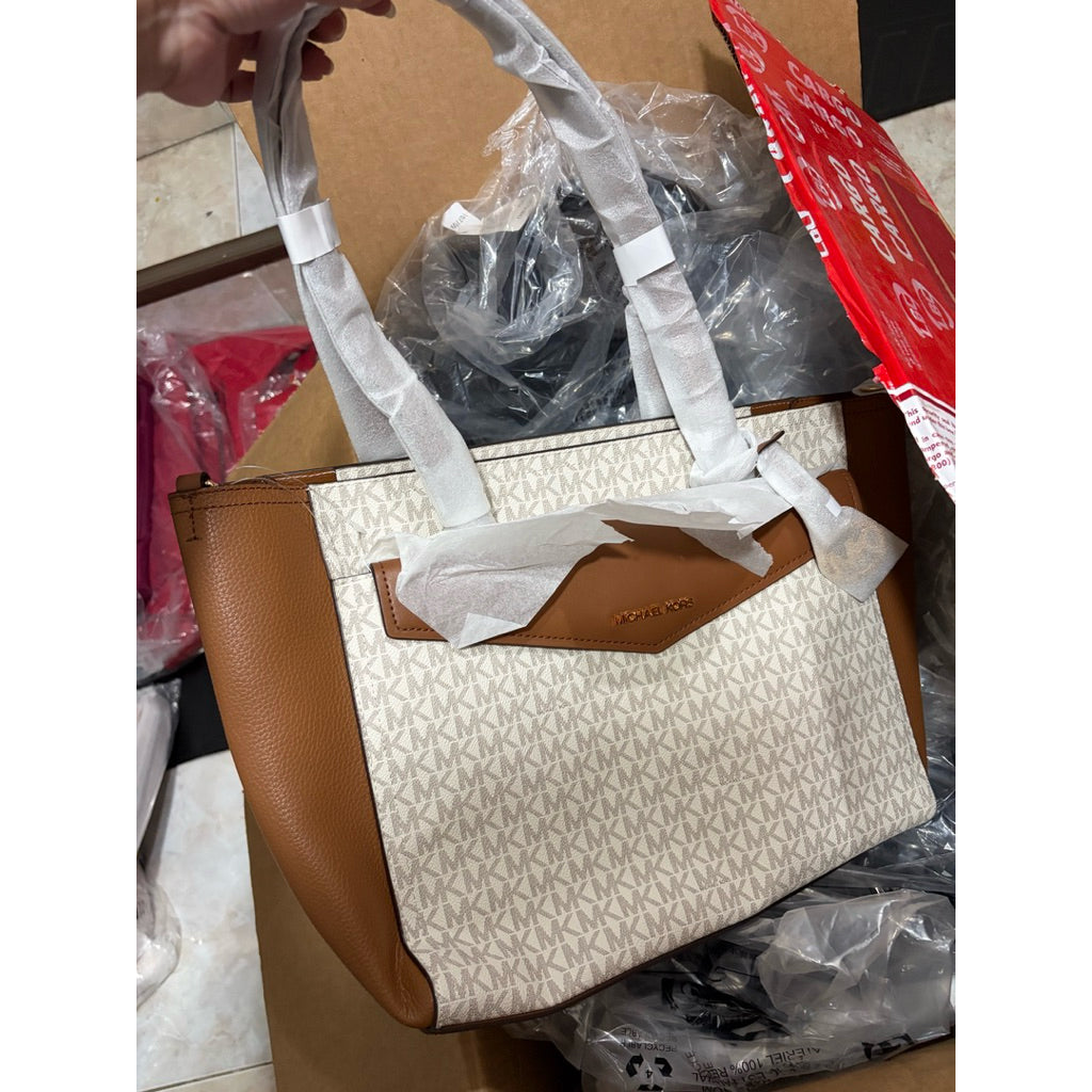 ORIG & IMPORTED MK Maisie Large Logo 3-in-1 Tote Brown Black Vanilla Bag
