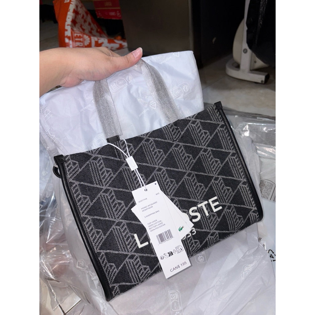 ORIG & IMPORTED Lacoste Small Heritage Jacquard Tote Black Bag