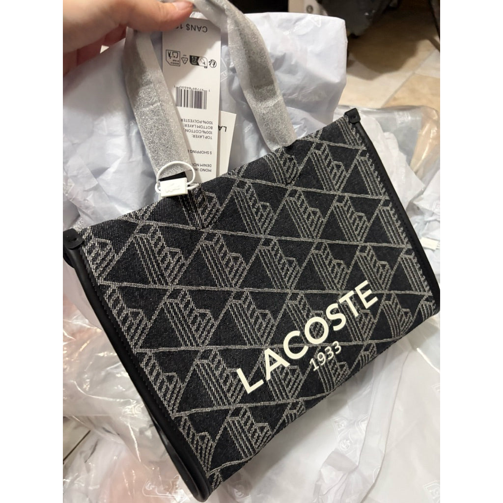 ORIG & IMPORTED Lacoste Small Heritage Jacquard Tote Black Bag