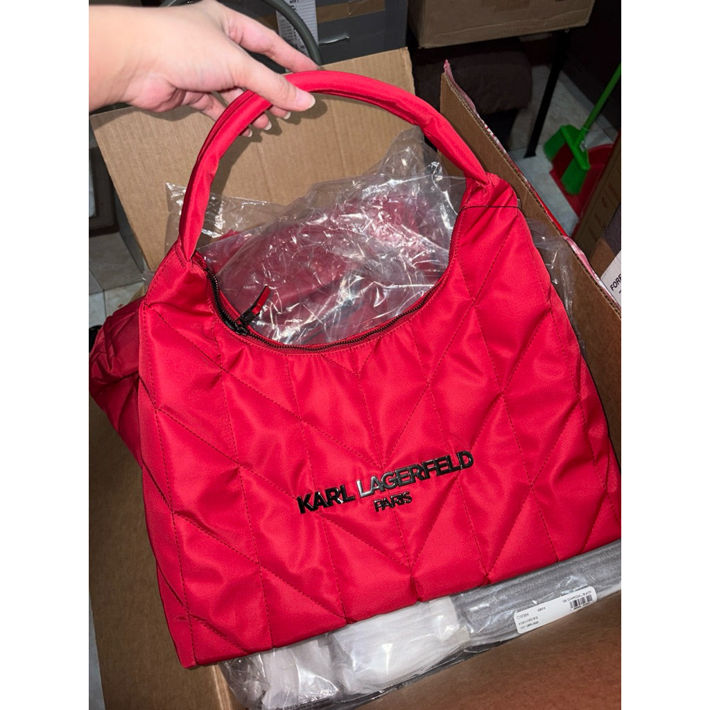 ORIG & IMPORTED Karl Lagerfeld KL Medium Hobo Shoulder Nylon Voyage Tote Red/Pink Bag