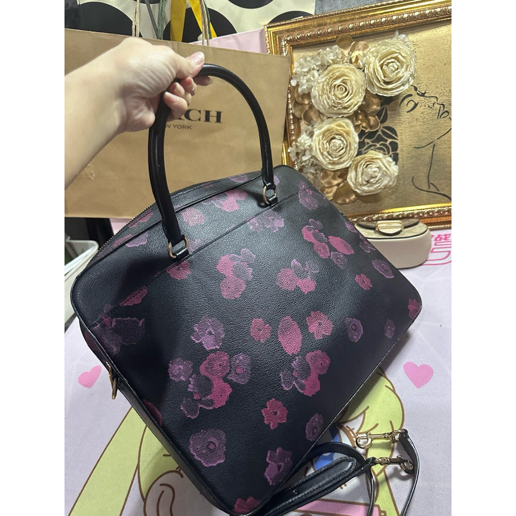 ORIG Preloved Coach Laptop Black Bag with Floral Print