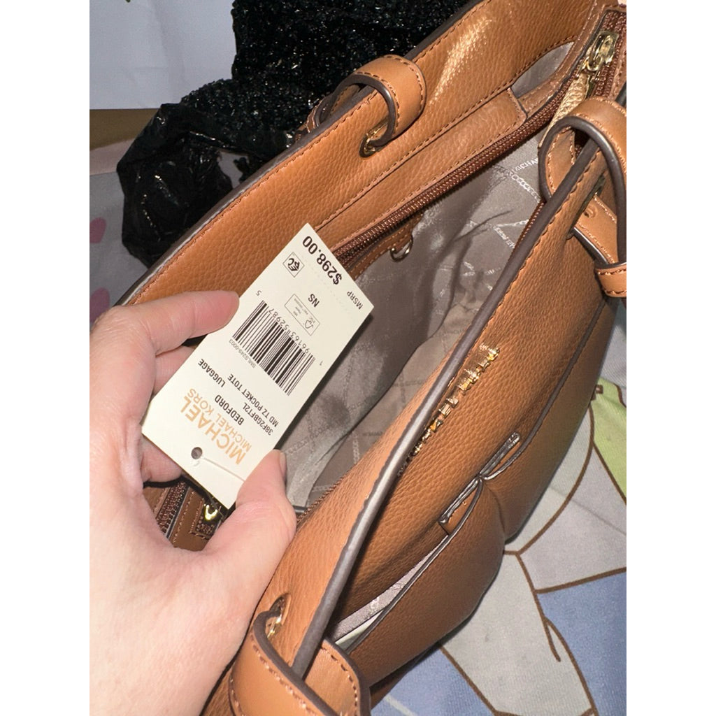 ORIG Preloved WITH FLAW MK Bedford Medium Top Zip Pocket Tote Brown Bag