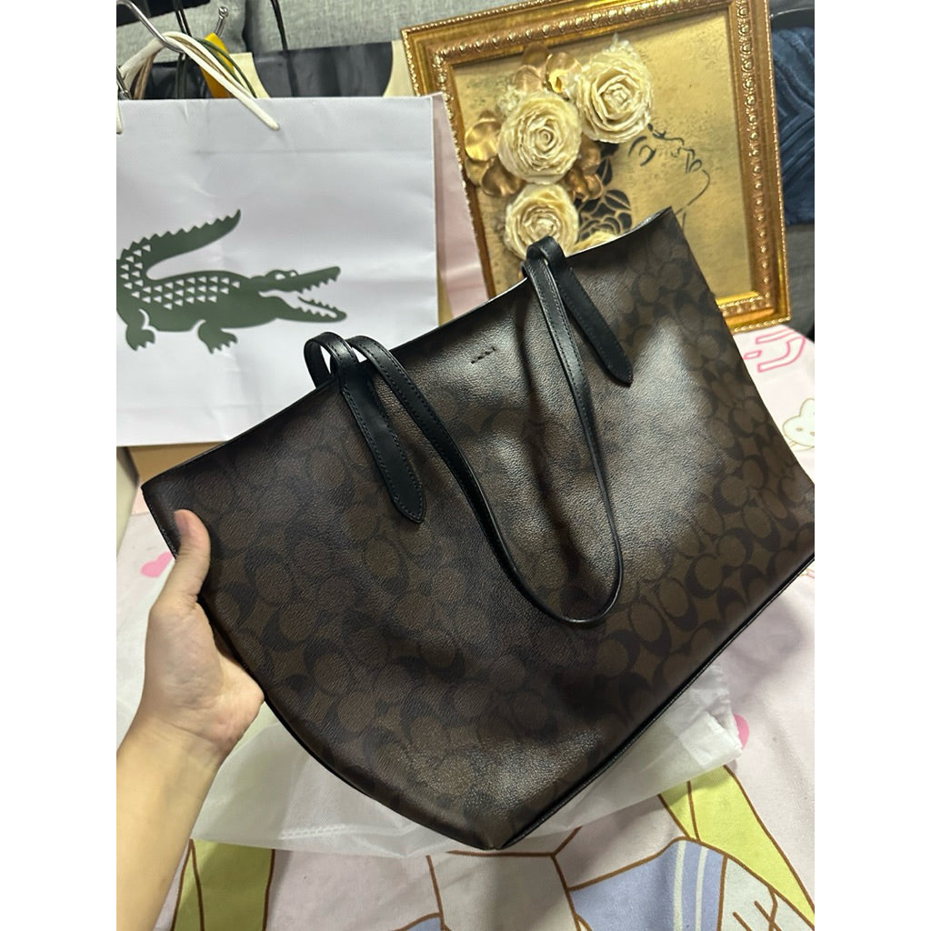 ORIG Preloved RARE CCH Avenue Large Brown Tote Bag In Signature Canvas