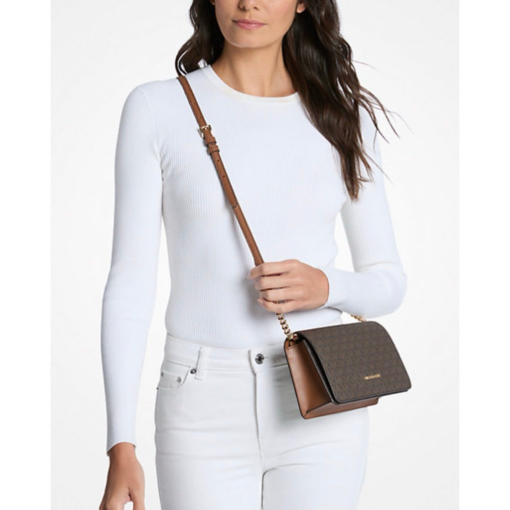 ORIG & IMPORTED MK Jet Set Medium Phone Flap Chain Bag Brown/Vanilla White