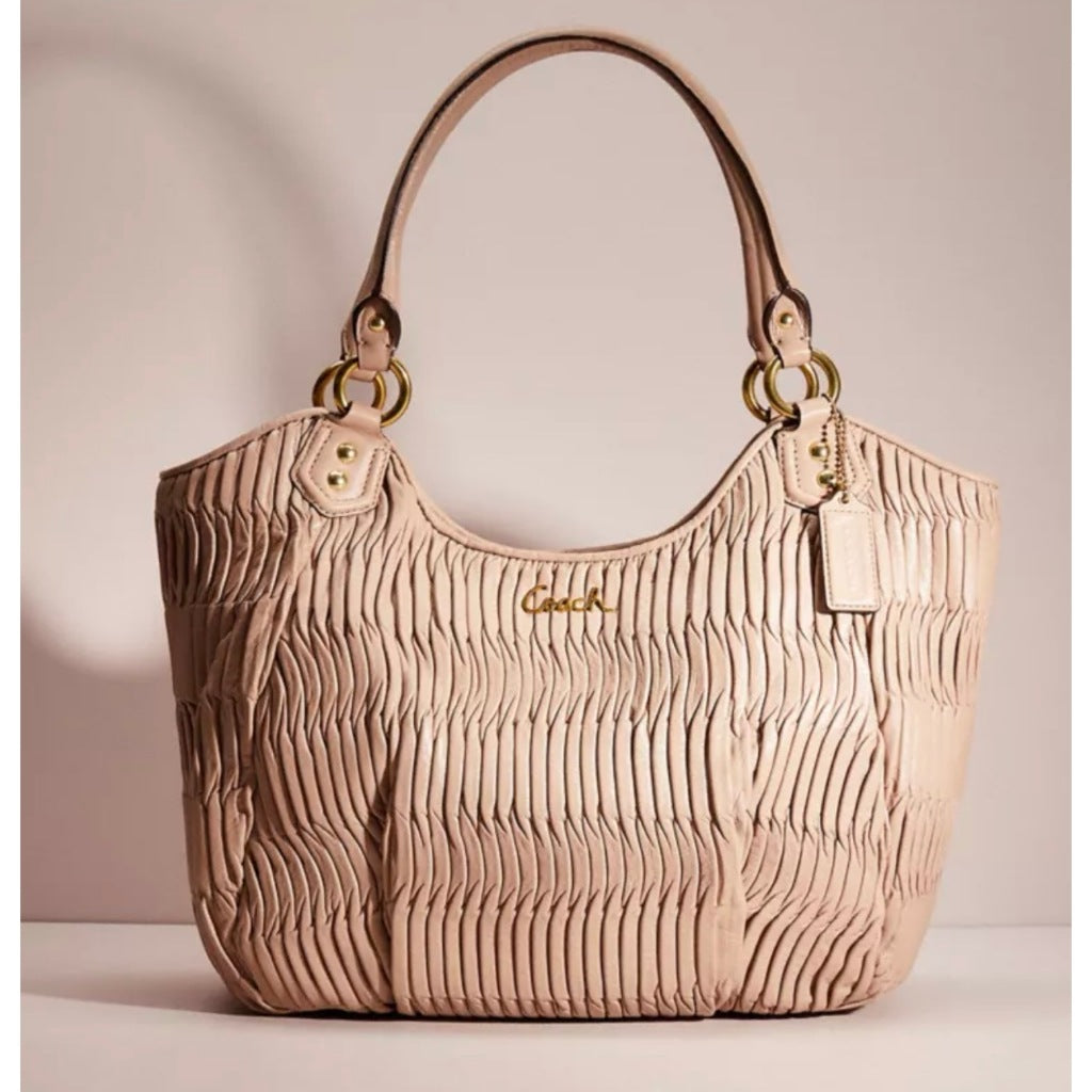 ORIG Preloved RARE CCH Ashley Gathered Leather Shoulder Tote Beige Taupe Bag