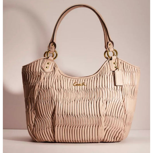 ORIG Preloved RARE CCH Ashley Gathered Leather Shoulder Tote Beige Taupe Bag