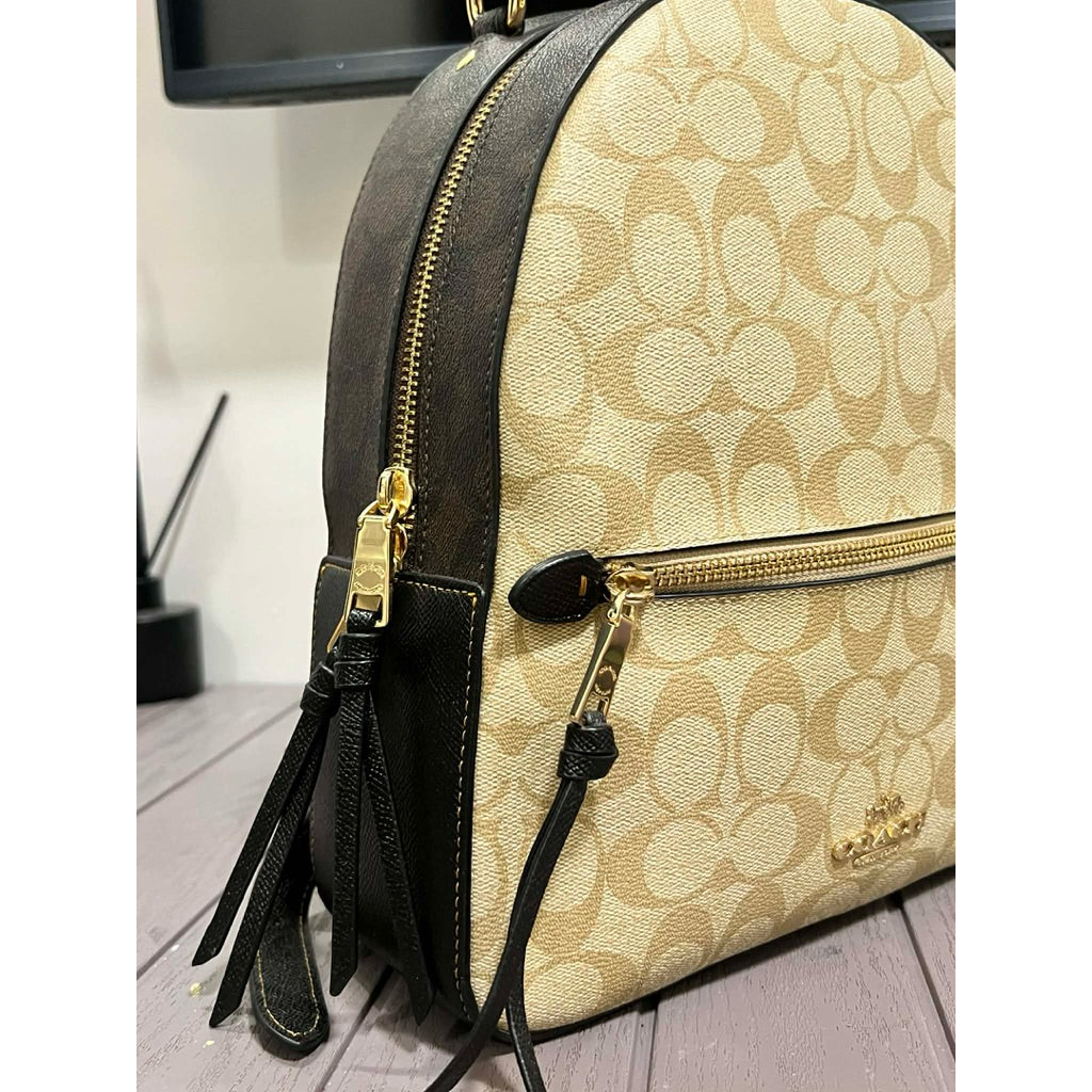 ORIG Preloved RARE Coach Jordyn Backpack In Blocked Signature Canvas Light Khaki Bag