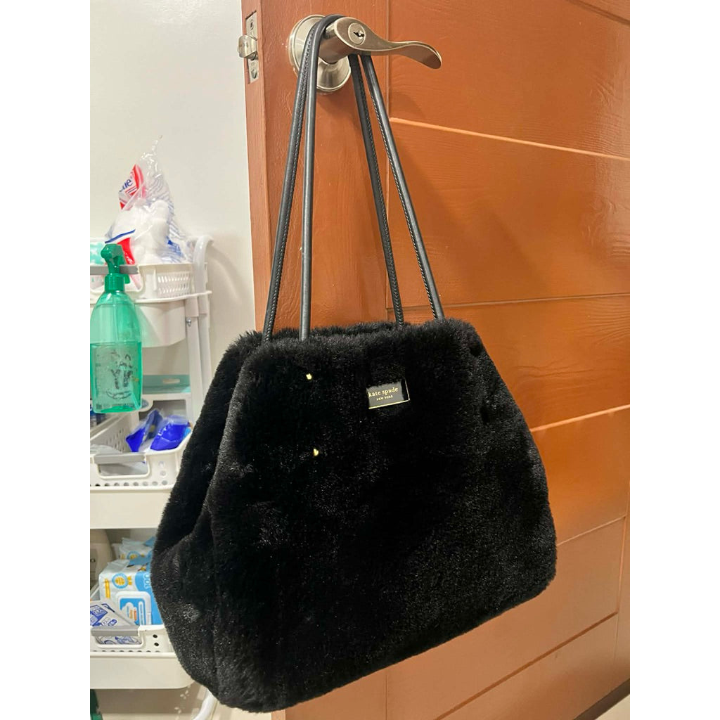 ORIG Preloved KS Everything Faux Fur Medium Black Tote Bag