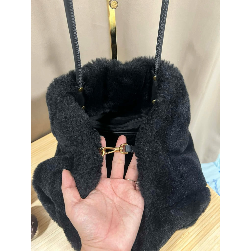 ORIG Preloved KS Everything Faux Fur Medium Black Tote Bag