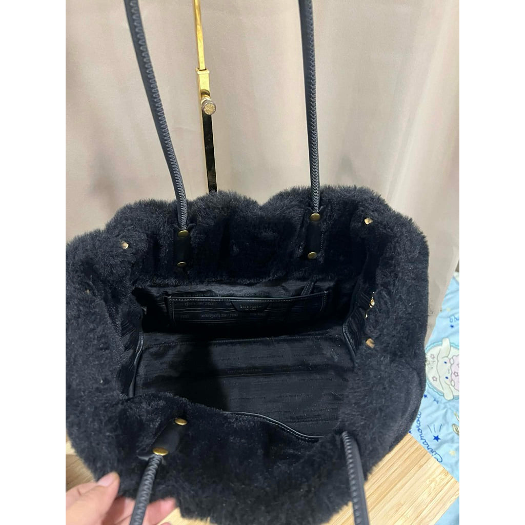 ORIG Preloved KS Everything Faux Fur Medium Black Tote Bag