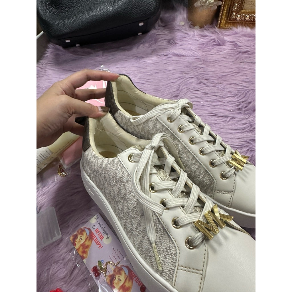 AUTHENTIC/ORIGINAL Michael K0rs MK Poppy Color-Block Logo Vanilla White Sneaker Shoes