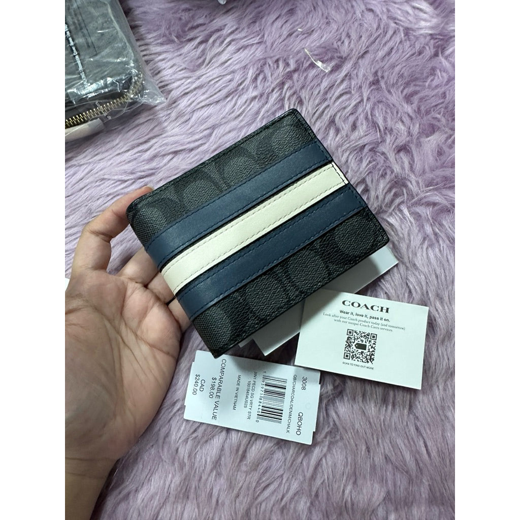ORIG & IMPORTED CCH 3 In 1 Compact Men's Wallet In Signature Canvas With Varsity Stripe Denim