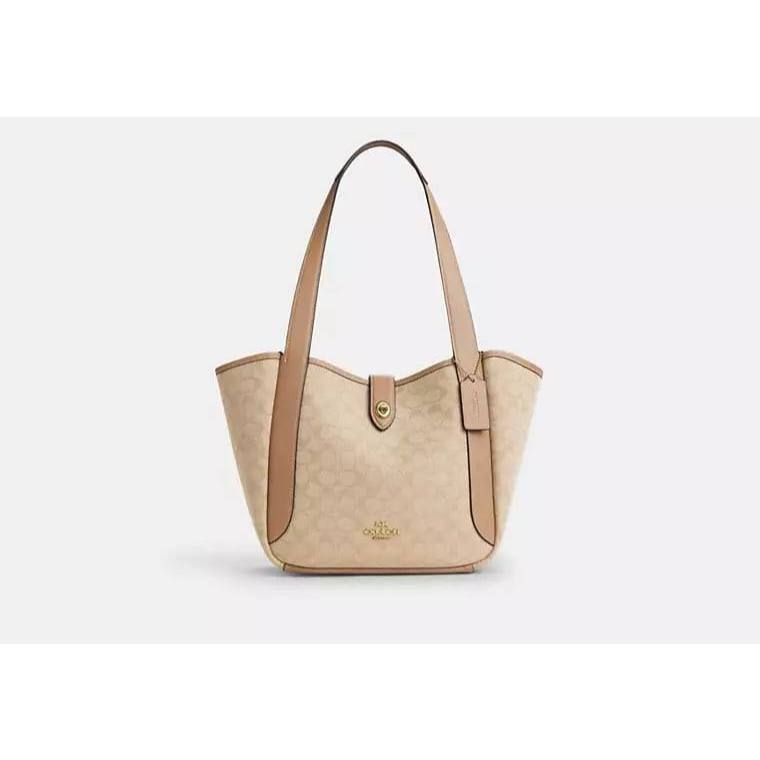 ORIG & IMPORTED CCH Hadley Turnlock Tote Beige Brown Bag With Signature Canvas