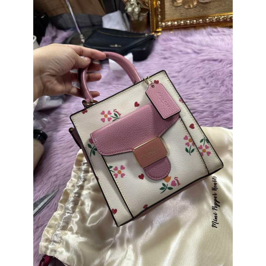 ORIG Preloved CCH Mini Pepper Crossbody With Heart Petal Print Small White Bag